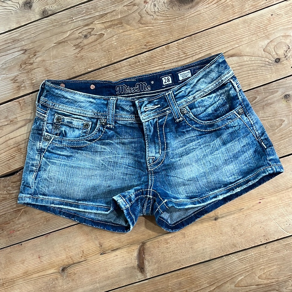 Miss Me rhinestone shorts.